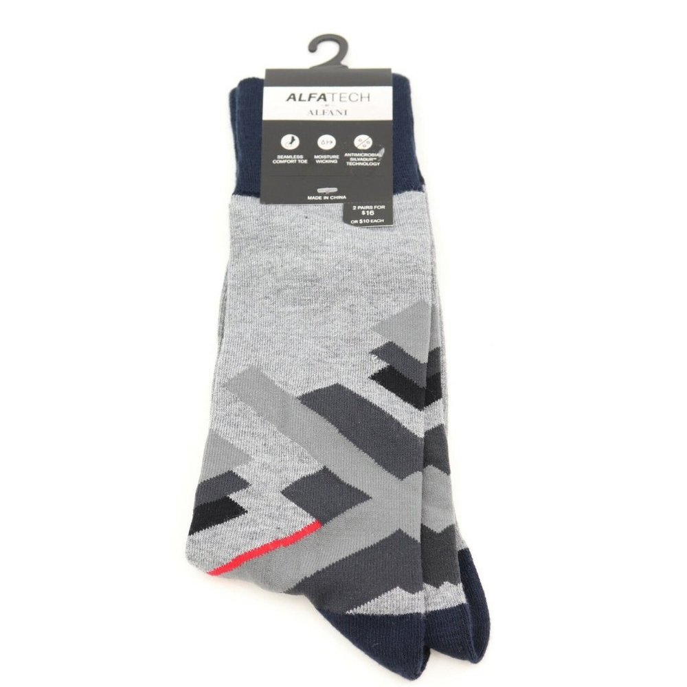 Alfani Mens Gray Knit Abstract Fashion Dress Socks 10-13‎
